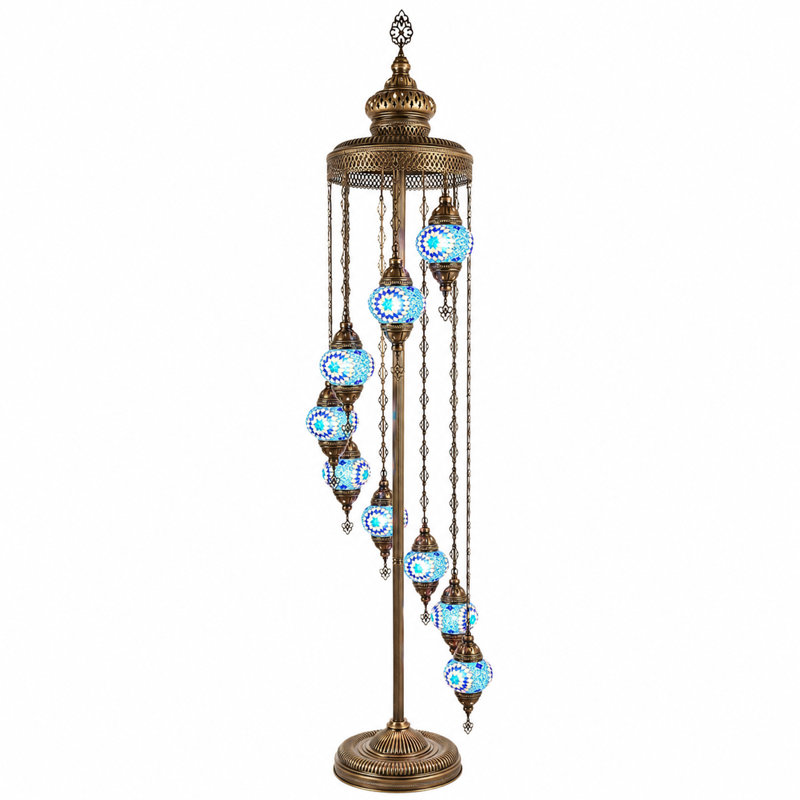 Bungalow Rose Mert 9 Globe Standing Turkish Floor Lamp, Blue