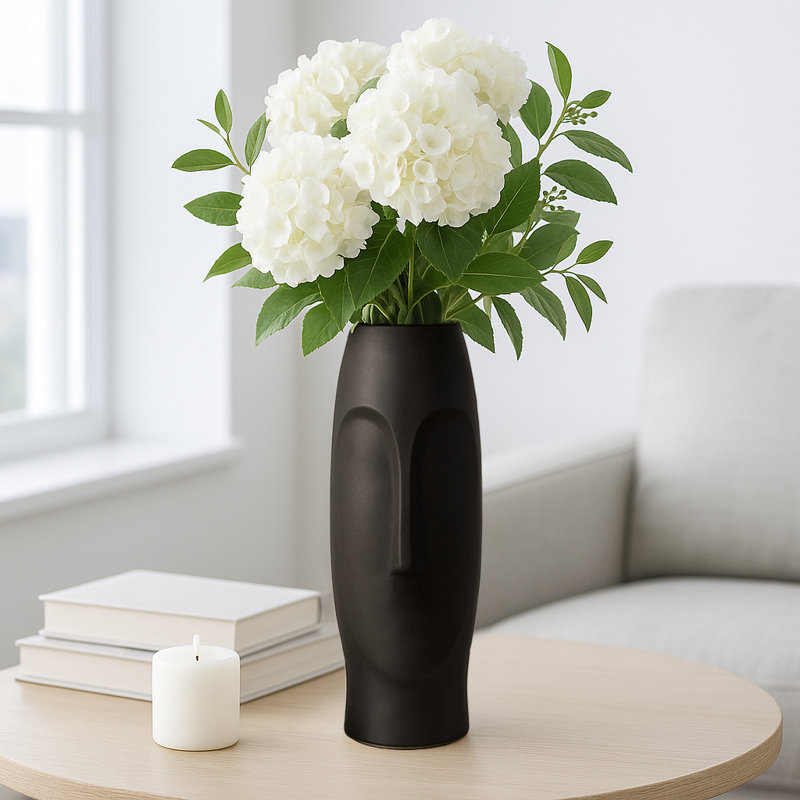 Amyanne Sculptural Ceramic Table Vase, 14" H x 5" W x 5" D, Black