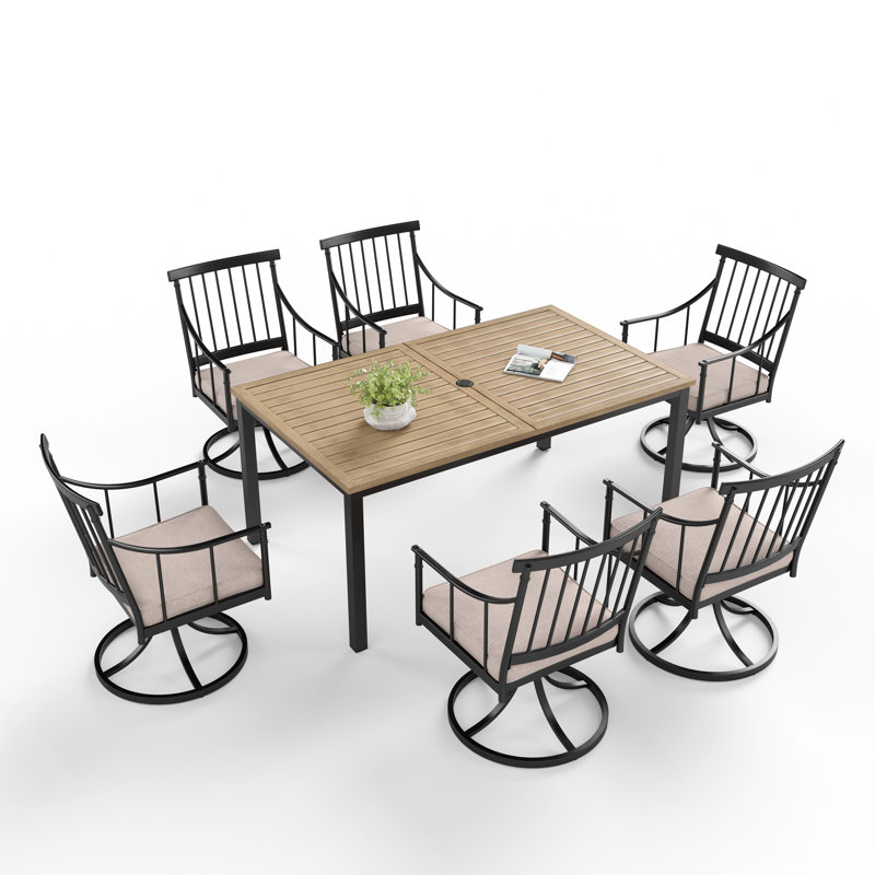 6 - Person Metal Patio Dining Set With Rectangular Table , Cushions Included