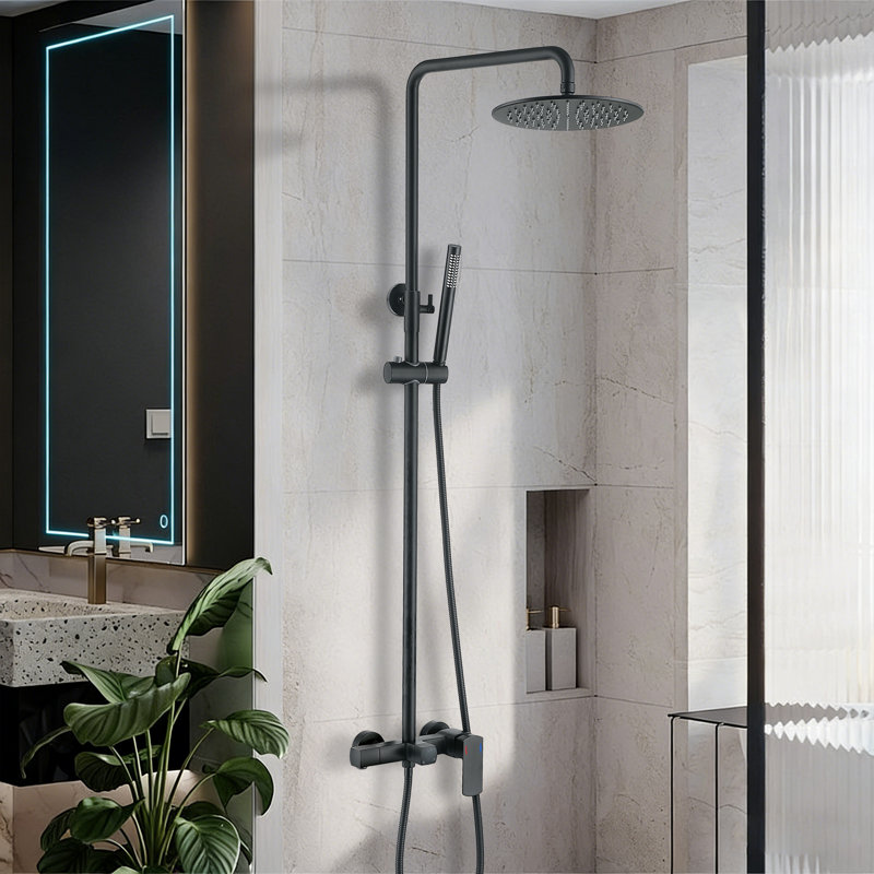 Solid Brass Wall Mounted Complete Shower System With Handheld Shower And Tub Spout, Matte Black