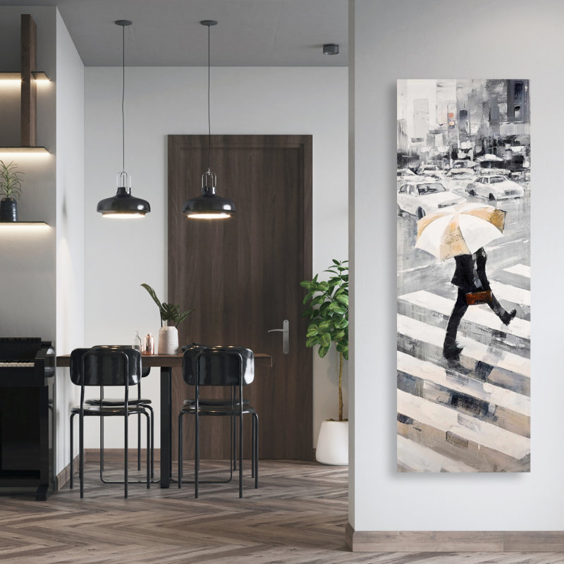 «Man Walking with Umbrella» - Toile moderne, décoration intérieure