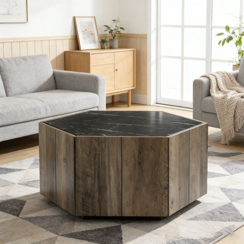 Table basse Retro, Noir, brun clair