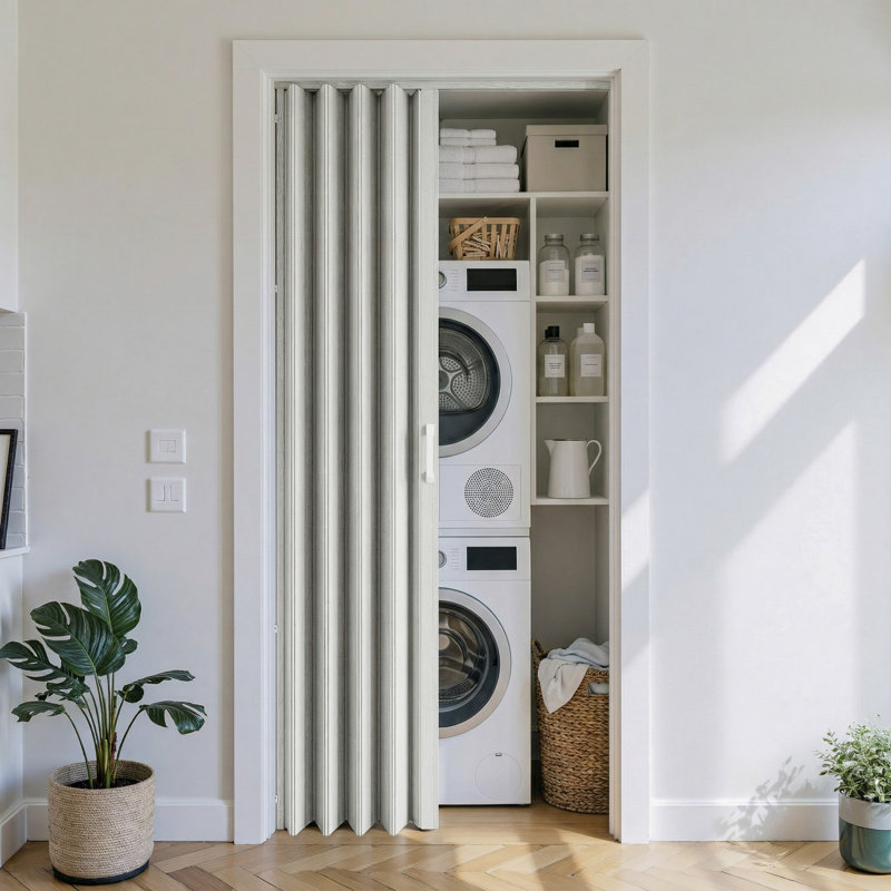 Porte accordéon à double couche en PVC / vinyle, Blanc, 60 po x 80 po