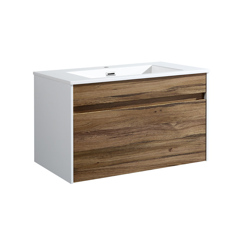 Frida 30'' Single Bathroom Vanity with Engineered Stone Top, Walnut Vine