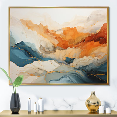 Abstract Orange And Blue River Ink - Abstract Marble Wall Art