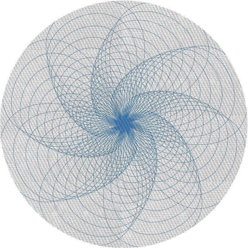 Tapis bleu/blanc à motifs, Rond 4 pi