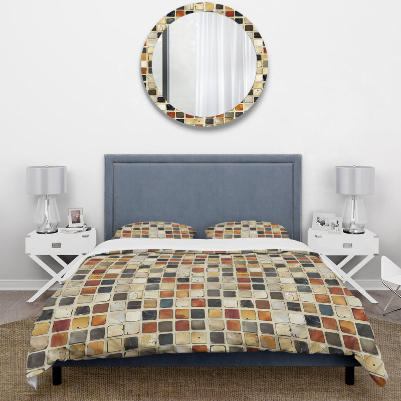 Ensemble de housse de couette beige Midcentury Mosaic Tiles - Midcentury, Housse de couette simple + 2 taies décoratives st