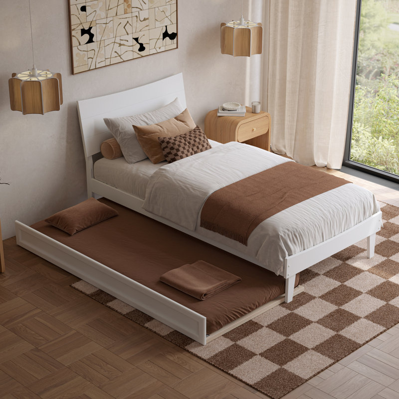 Phoenix Wood Platform Bed with Trundle, White, Twin XL