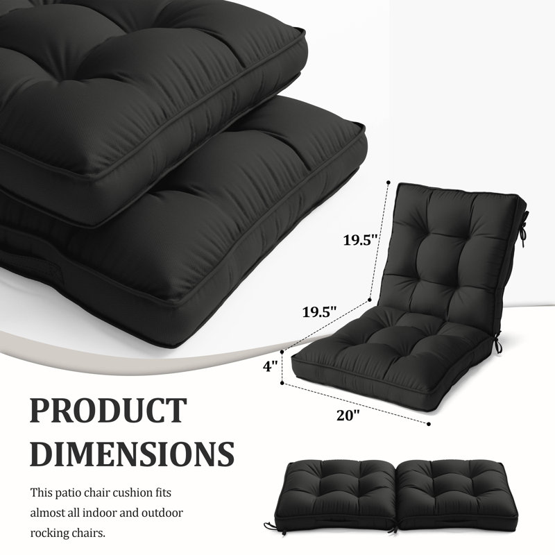 Outdoor/Indoor Seat / Back Cushion, Black, 20" W x 39" D