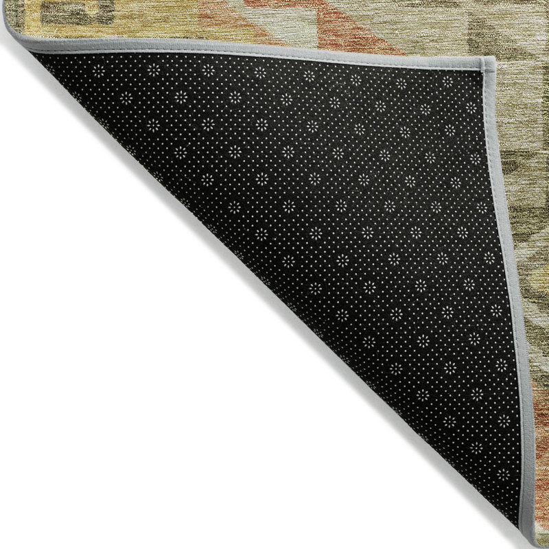 Tapis rond rond 8 pi vert et terre cuite
