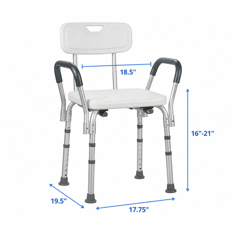 Shower Chair with Back and Padded Arms, White