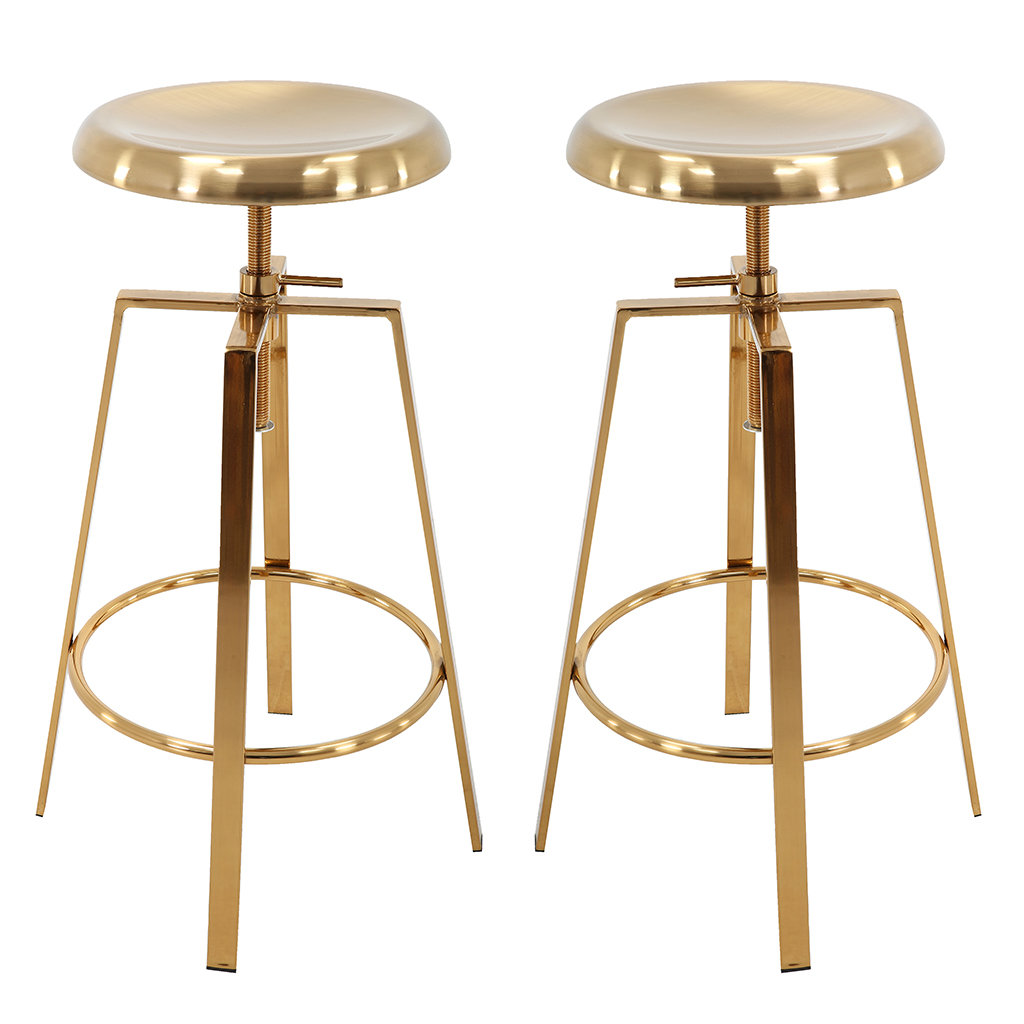 Industrial Bar Stools Set of 2, Adjustable Swivel Four Legged Round Metal Barstools, Backless Counter Height Bar Chairs for Kitchen Dining (Set of 2) Mercer41 