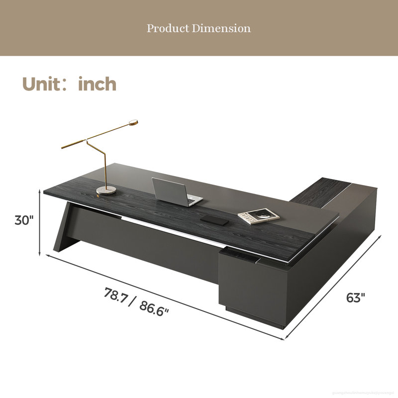Premium Executive Ergonomic Desk, 29.92" H x 86.61" W x 62.99" D, Left Hand Return