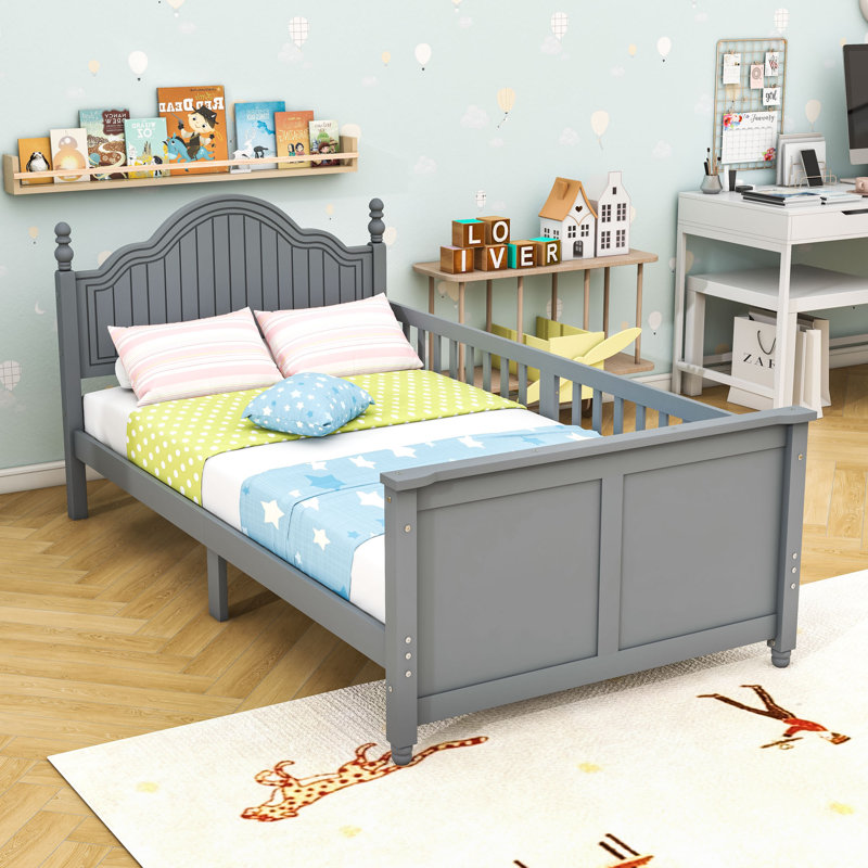 Versatile Platform Bed With Full Safety Guardrails, Twin, Gray