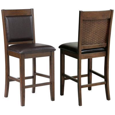 Chaise de comptoir en noyer de 2 tabourets de bar en similicuir avec pieds fuselés, assise et dossier solide pour les salles à manger