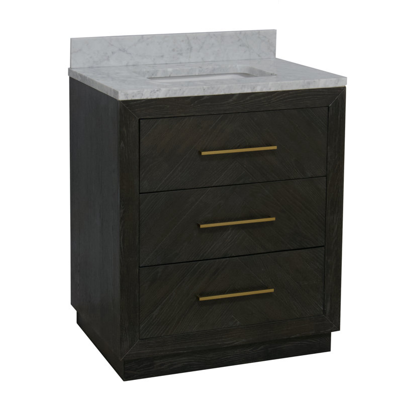 Rumalda 30" Single Bathroom Vanity Set with Dark Oak Cabinet and Carrara Marble Countertop, Dark Oak