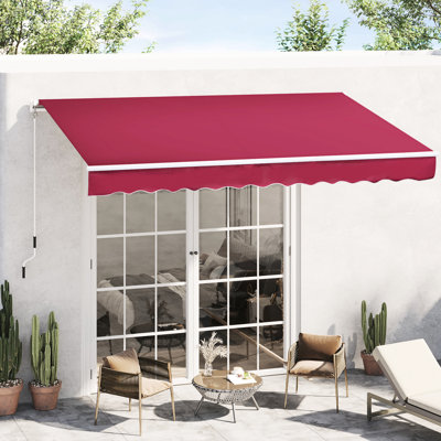 Manivelle rétractable 12 'x 8' auvent pour terrasse 280G / M & Water - Tissu, cadre en aluminium pour terrasse, balcon, cour, auvent rétractable rouge, abat-jour avec poignée. Cour.