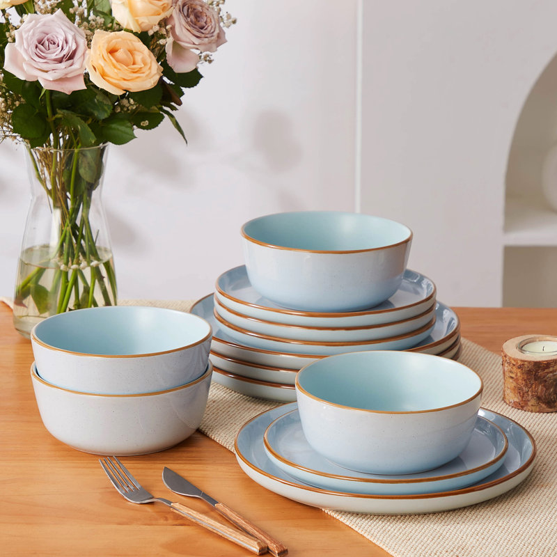 RENIOO Piece Stoneware Dinnerware Set - Service for 4, Blue