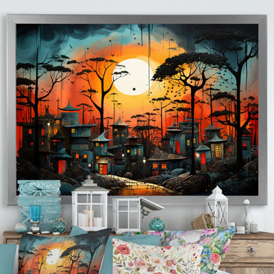 Orange pygmée africain, «Village», art mural tribal africain