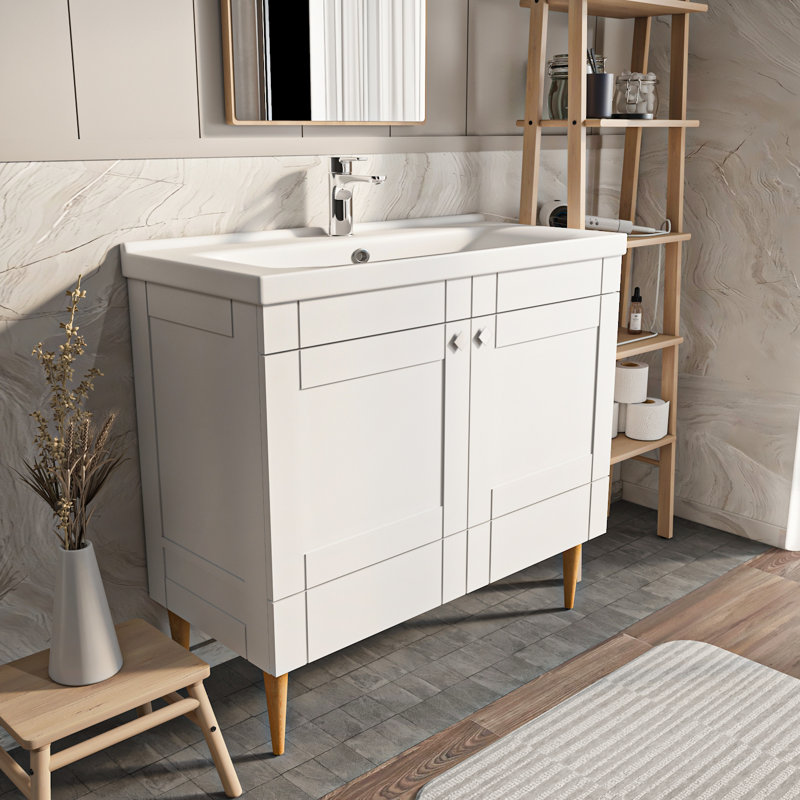 Meuble-lavabo avec lavabo en céramique Sara, Blanc, 39"