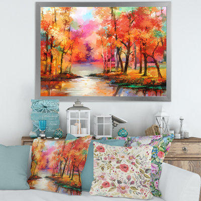 «Colorful Autumn Trees by the Lake in Autumn», peinture sur toile