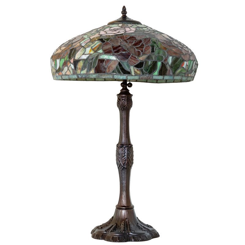 Mahogany Bronze 26" Table Lamp with Ruby and Pink Glass Shade