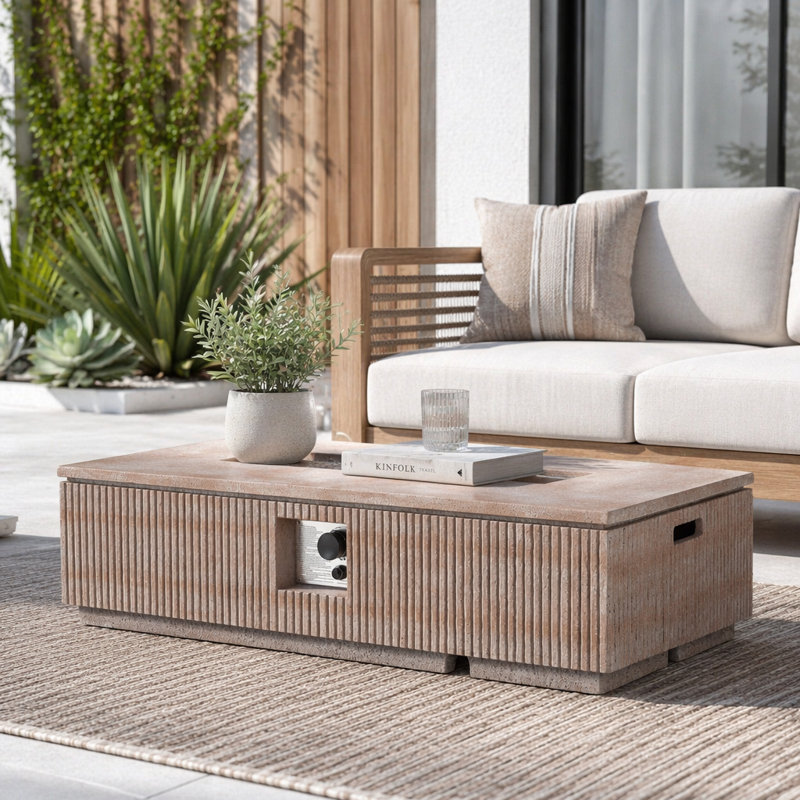 Travertin extérieur d'extérieur 48,2 po rectangulaire naturel MgO - 50 000 BTU (couvercle de réservoir non inclus)