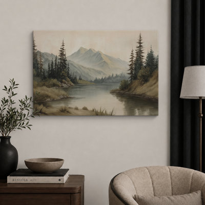 Misty Mountain Lake with Pine Forest - Pictures Extra Large Framed Canvas Print Wall Art