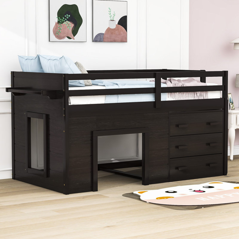 Lit mezzanine simple avec 3 tiroirs Fenelus Kids, Espresso