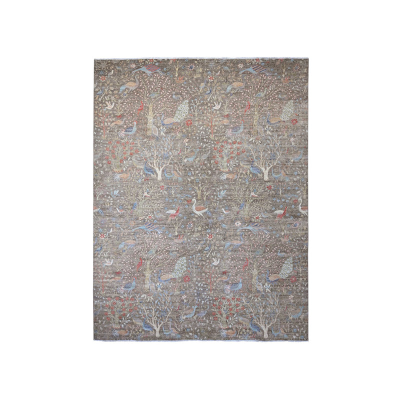 Tapis brun en laine douce noué à la main 12 pi 1 po x 15 pi 5 po D53B4DBC2B2C40ACB2EDF62A380DE8C0