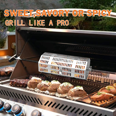 5 Star Rated Rotisserie Grill Basket - 15"x6" Family-Sized Vegetable Grill Basket, Universal Fit for Standard Rotisserie Spit Rods, No Assembly & Dishwasher Safe