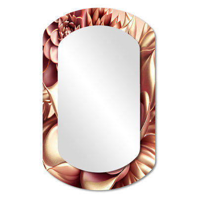 Lilyahna Pink And Gold Glam Flowers I - Floral Asymmetrical Wall Mirror, Traditional Cylinder Decorative Mirror, Printed Metal Art