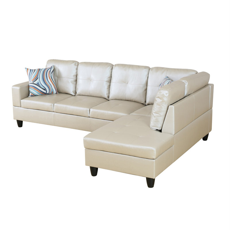 Bawan Faux Leather L-Shaped Sectional, Right Hand Facing, Ivory Faux Leather