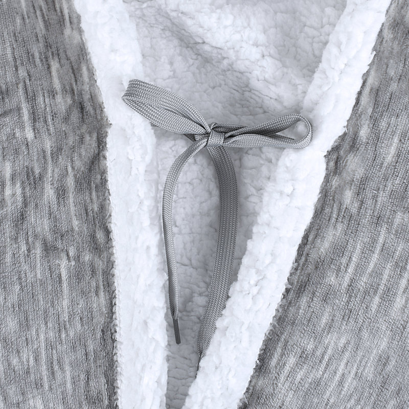 Light Gray Hooded Sherpa Fleece Wearable Blanket with Sleeves