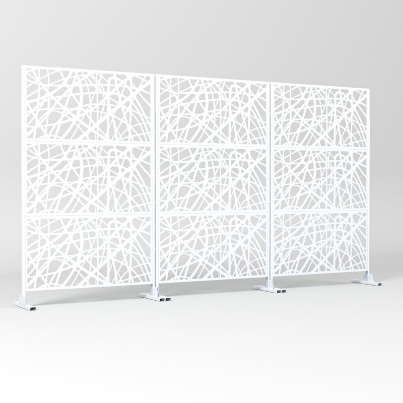 Paravent en métal 72 "avec motif de lignes irrégulières - panneau décoratif intérieur / extérieur, Blanc