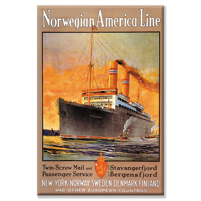 Affiche rétro ligne de croisière norvégien-américaine sur toile tendue, 24 po x 36 po