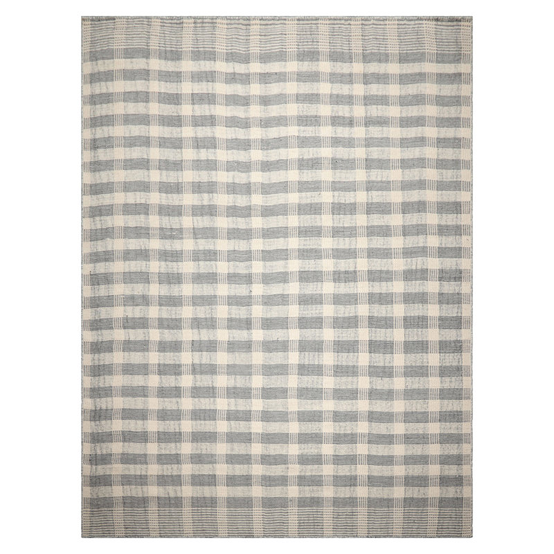 Tapis moderne en laine tissé à la main ivoire, Rectangle 9 pi x 12 pi