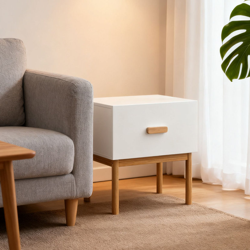 Table de chevet blanche moderne avec poignées durables, bois d'ingénierie et savoir-faire exceptionnel