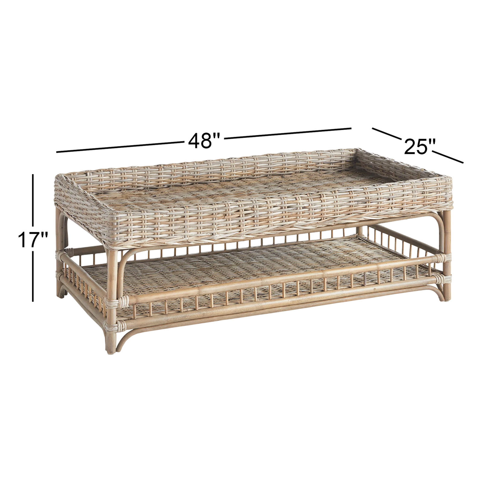 Raye Kubu Rattan Woven Tray Top Coffee Table in Natural Gray/Brown