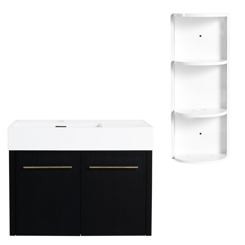 Combinaison de salle de bain avec meuble-lavabo de 30 pouces, lavabo en résine épaisse, grand espace de rangement, portes à fermeture douce et support assorti, meuble-lavabo de couleur châtaignier noir, rangement à deux portes, trois couleurs séparées