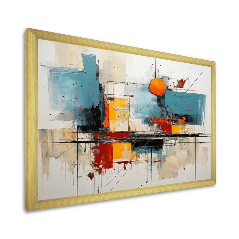 Grand art mural bleu sarcelle à flux audacieux - Dams, Cadre doré simple, H 16 po x l 32 po x P 1 po