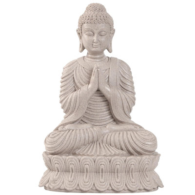 17.7" Beige White Large Buddha Statue, Zen Spiritual Decor for Living Room, Indoor Figurine for Shrine, Meditation & Relaxation, Gift Idea