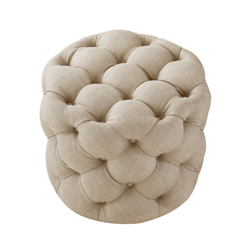 Repose-pieds capitonné rond de 21 po, Lin beige