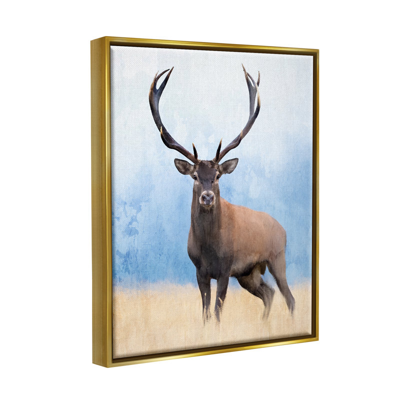 «Deer In Open Field» par Kim Allen, H 31 po x l 25 po x P 1,7 po, Cadre flottant métallique doré