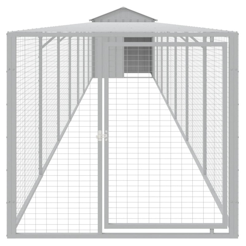 Poulailler avec couloir et grillage Drayten, Gris clair, H 48,4 po x l 46,1 po x P 320,1 po
