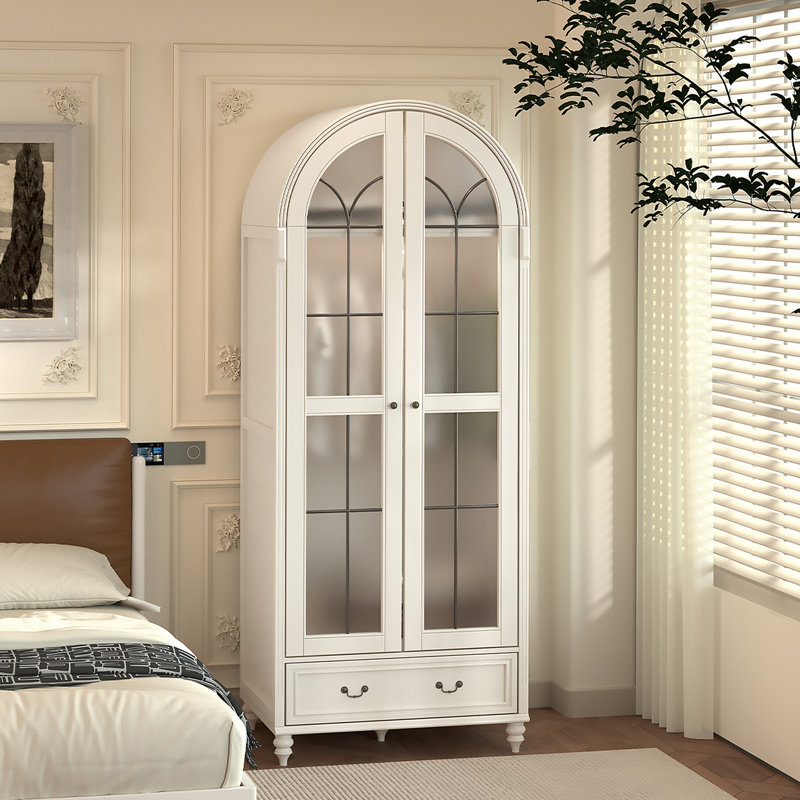 Garde-robe arquée en chêne crème rétro
