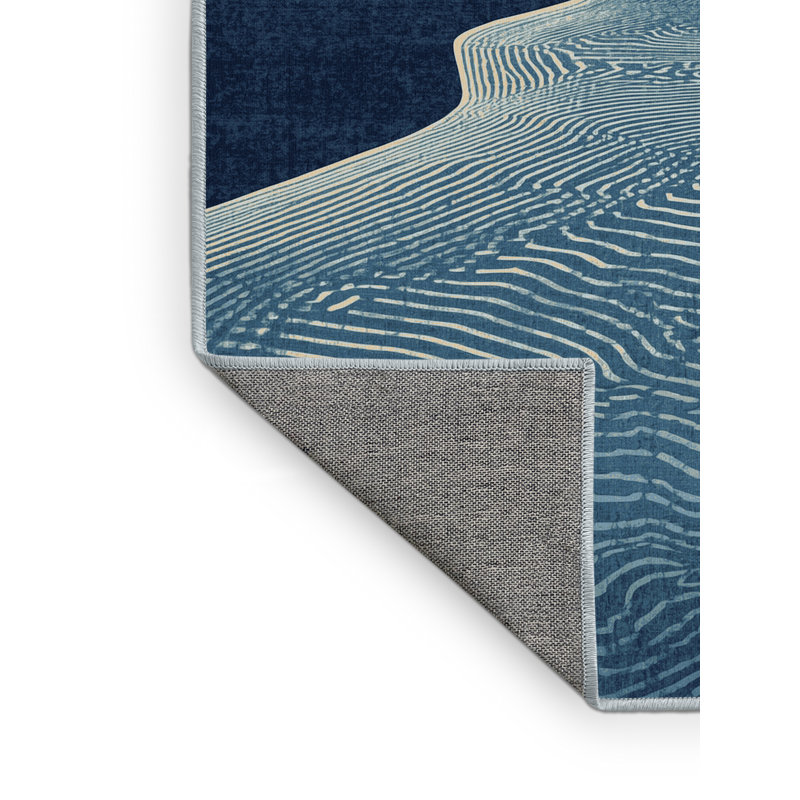 Tapis bleu rustique lavable à la machine Outhe, Carré 4 pi