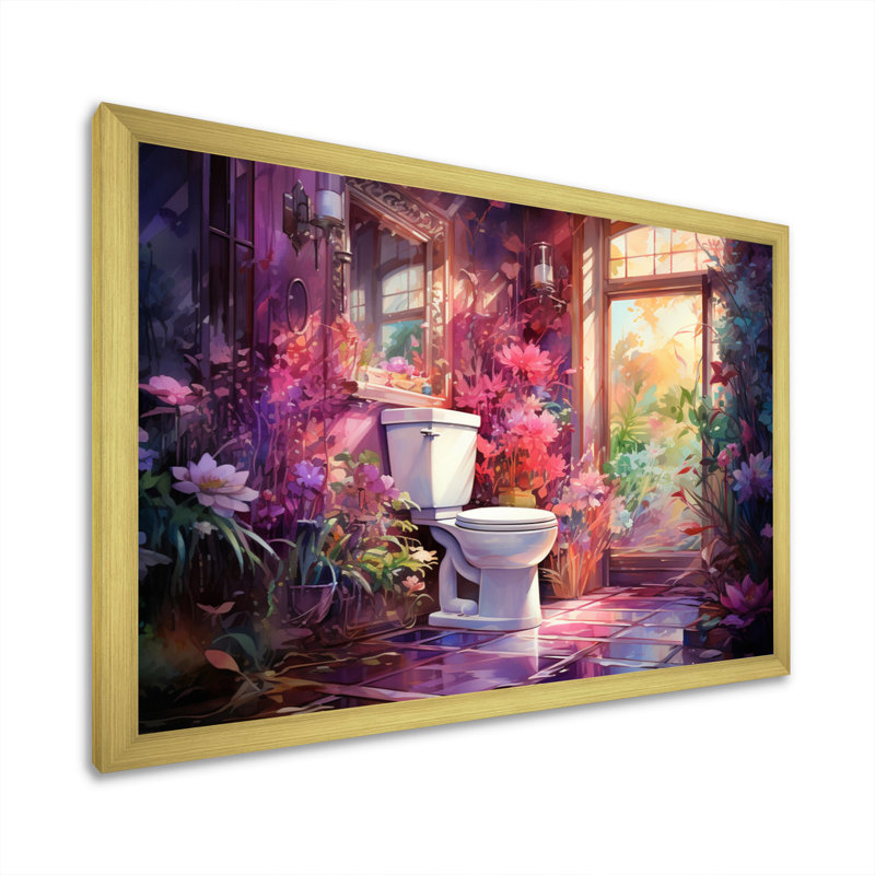 " Bathroom Toilet Dreamy Reflections ", Gold Picture Framed, 16" H x 32" W x 1" D