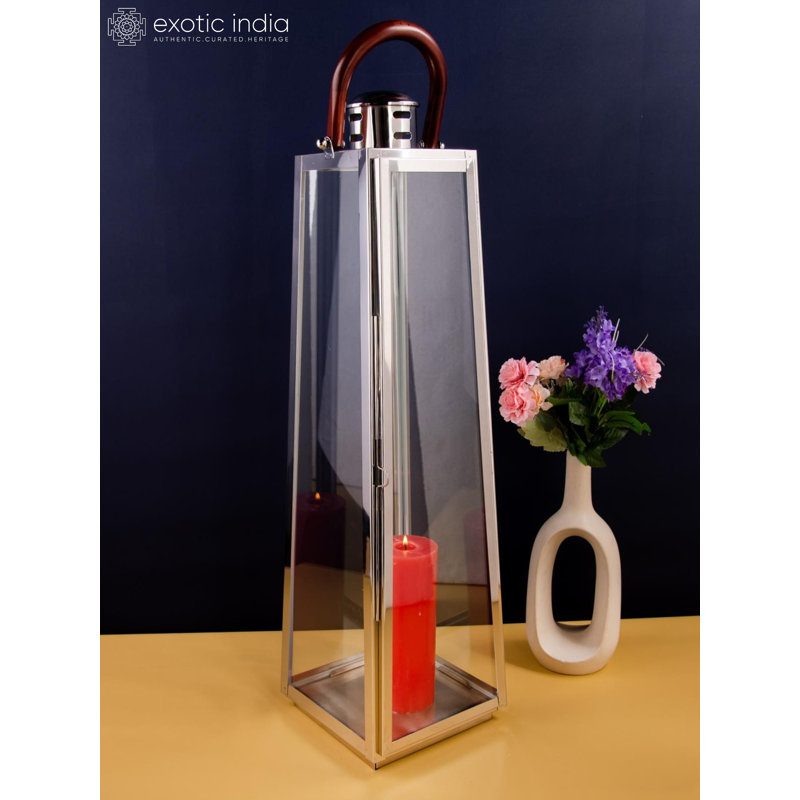 Lanterne suspendue 29 po en acier inoxydable et verre avec poignée - Bougeoir décoratif pour ambiance intérieure et extérieure