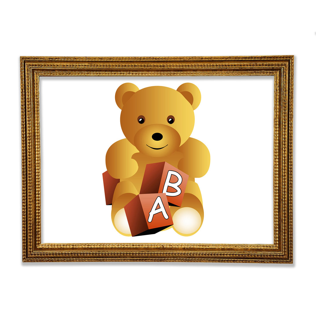 Gerahmtes Leinwandbild Teddy Bear Alphabet Blocks in Hellblau